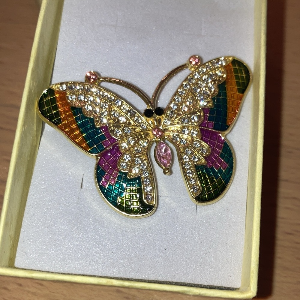 Butterfly Brooch Elegant Multicolor - NIB